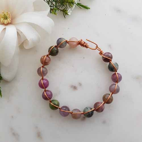 Tourmaline Copper Wrapped Bracelet (hand crafted in NZ. medium)