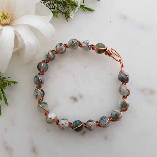 Green Tree Agate Copper Wrapped Bracelet (hand crafted in NZ. large)
