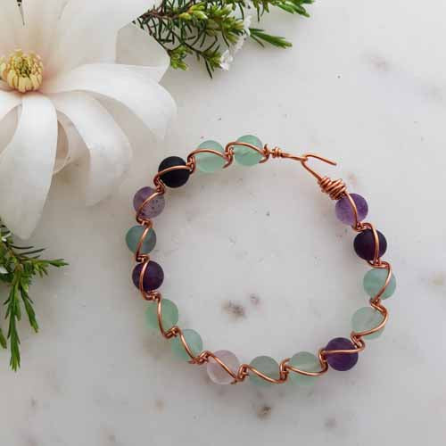 Fluorite Copper Wrapped Bracelet (hand crafted in NZ. medium)