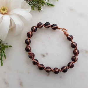 Red Tiger's Eye Copper Wrapped Bracelet