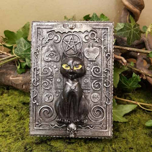 Black Cat On Pewter Look Trinket Box