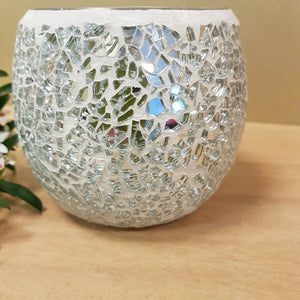 Silver Mosaic Glass Candle Holder Large