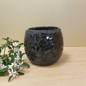 Black Mosaic Glass Candle Holder Large