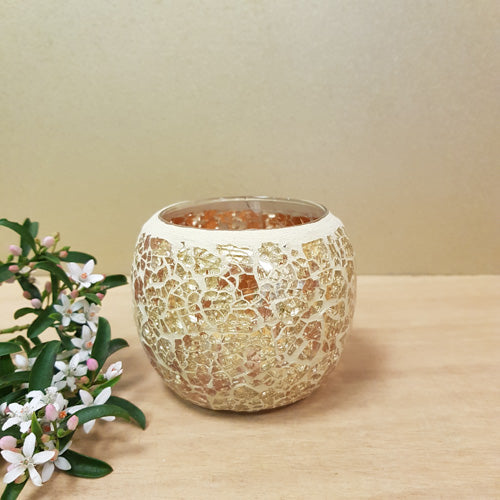 Gold Mosaic Candle Holder (approx 7x8x8cm)