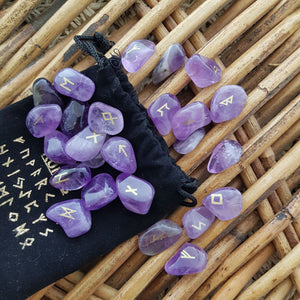 Amethyst Rune Set with Drawstring bag and info sheet