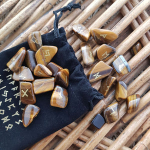 Tigers Eye Rune Set with Drawstring bag and info shee