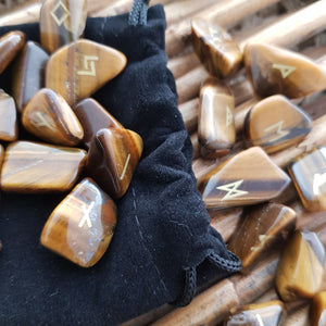 Tigers Eye Rune Set with Drawstring bag and info shee