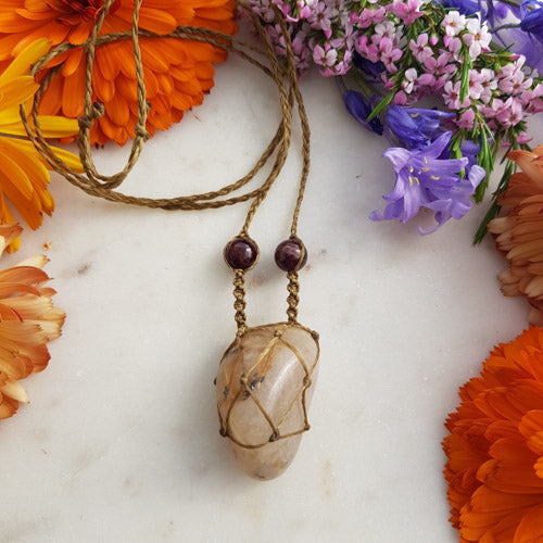 Rutilated Quartz With Garnet Wrapped Pendant (hand crafted in NZ)