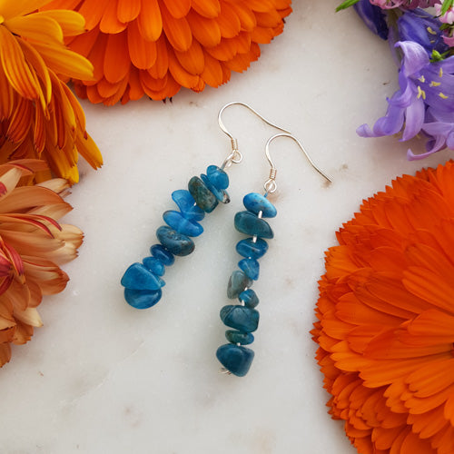Blue Apatite Earrings (sterling silver hooks. hand crafted in NZ)