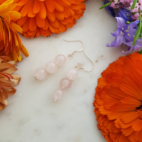 Rose Quartz Earrings  (sterling silver hooks. hand crafted in NZ)