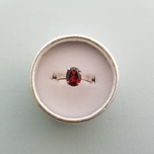 Garnet Oval Ring  (sterling silver)