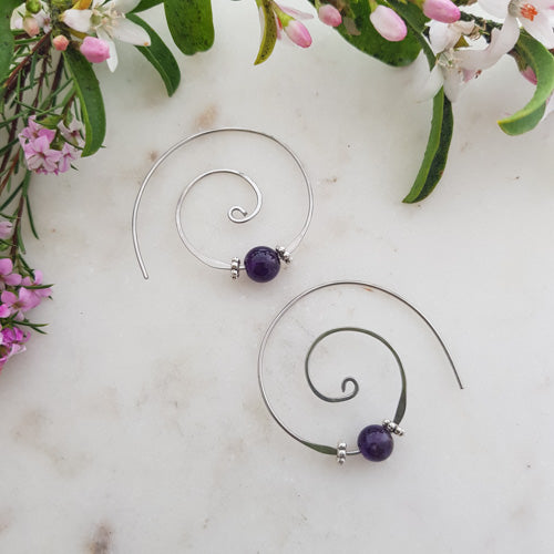 Amethyst Spiral Earrings (Stainless Steel)