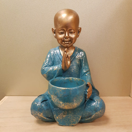 Blue/Gold Monk With Bowl (approx 30x22cm)