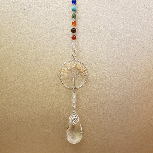 Citrine (heat treated) Solar Plexus Chakra Tree of Life Hanging Prism/Suncatcher (assorted)