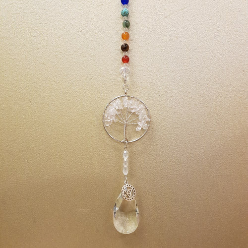 Clear Quartz Throat Chakra Chakra Tree of Life Hanging Prism/Suncatcher (assorted)