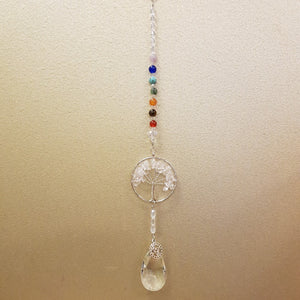 Clear Quartz Throat Chakra Chakra Tree of Life Hanging Prism/Suncatcher