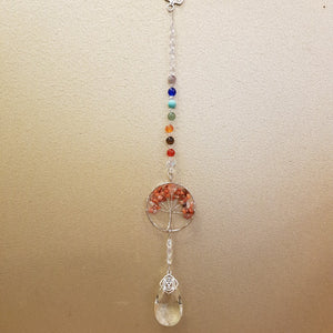 Agate Root Chakra Tree of Life Hanging Prism/Suncatcher