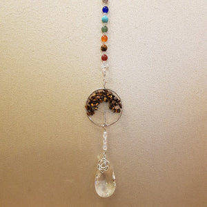 Tiger's Eye Chakra Tree of Life Hanging Prism/Suncatcher