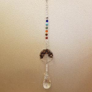 Tiger's Eye Chakra Tree of Life Hanging Prism/Suncatcher