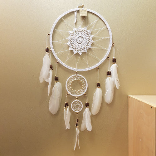 3 Hoop White Dreamcatcher (approx. 35x73cm)