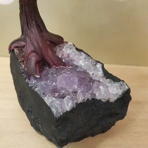 Rose Quartz Tree on Amethyst Cluster and Black Base