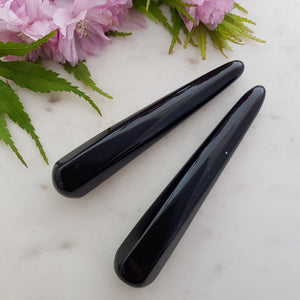 Black Obsidian Partially Faceted Wand (assorted. approx. 11.5-12.5x2-2.5cm)