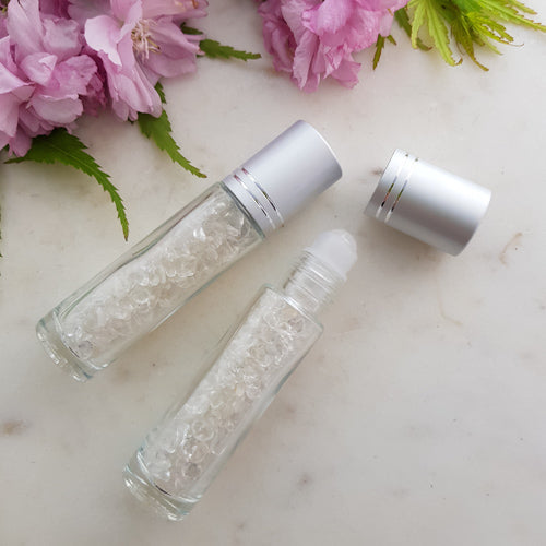 Clear Quartz Crystal Chips in a Roll On Bottle (bottle size approx. 8.5x2cm