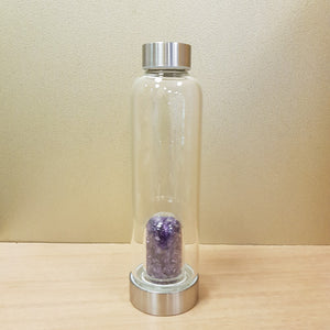 Amethyst Crystal Chip Energy Water Bottle (assorted approx. 500ml capacity Domed Chamber with Neoprene Sleeve)