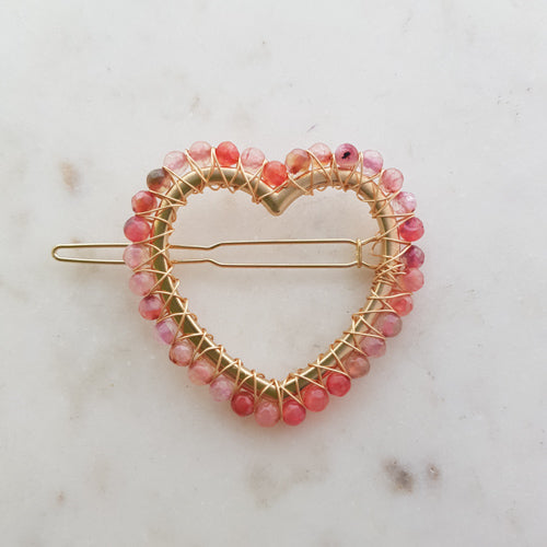 Agate Heart Hair Clip (assorted. dyed. gold look metal)