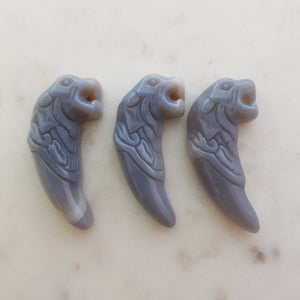 Grey Agate Wolf's Head Tooth Pendant