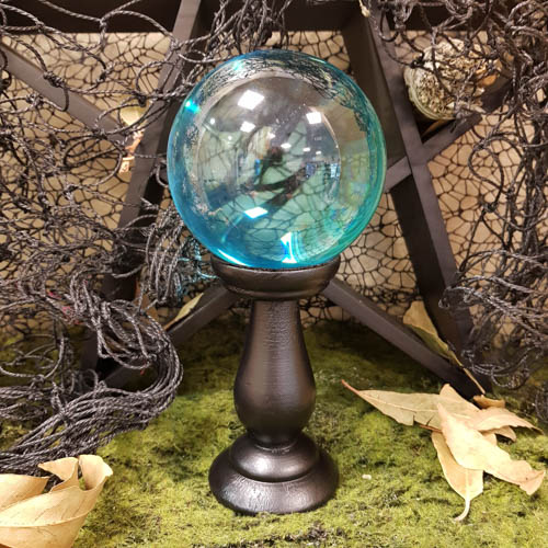 Teal Crystal Ball and Stand (glass. approx.18x9x9cm ball and stand)