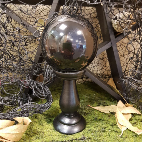 Black Crystal Ball & Stand (glass. approx.18x9x9cm ball and stand)