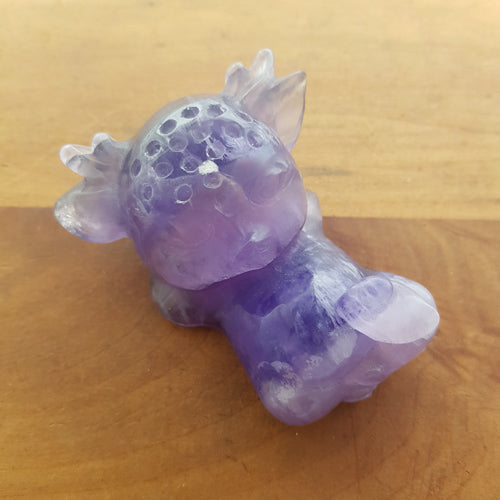 Cute Purple Fluorite Deer with Bird (approx. 7.5x6x4cm)