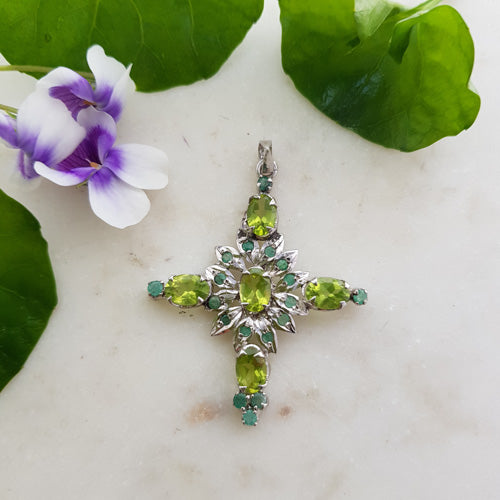 Peridot & Emerald Cross Pendant (sterling silver)