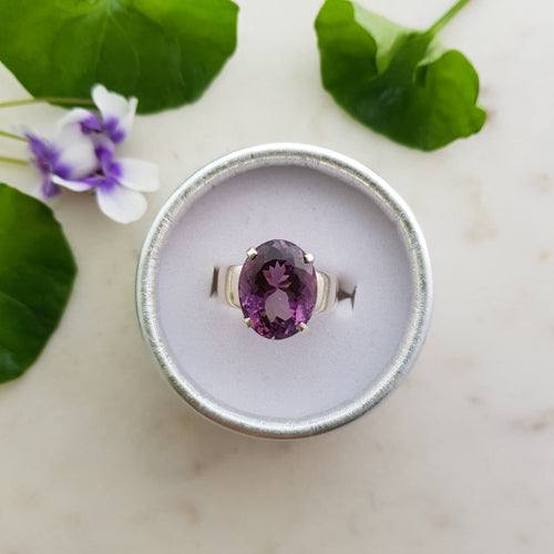 Amethyst Faceted Oval Ring (sterling silver)