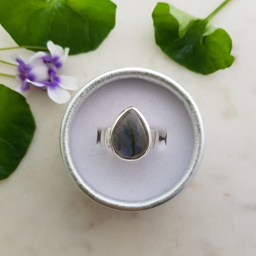 Labradorite Tear Drop Ring (sterling silver)