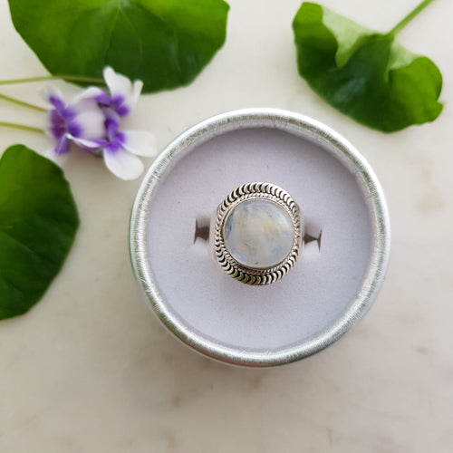 Rainbow Moonstone Ring (sterling silver)