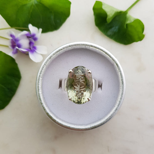 Prasiolite aka Green Amethyst Faceted Ring (sterling silver)
