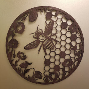 Bee on Honeycomb Metal Wall Art