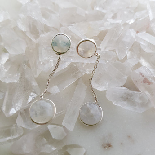 Rainbow Moonstone Dangly Earrings (sterling silver)