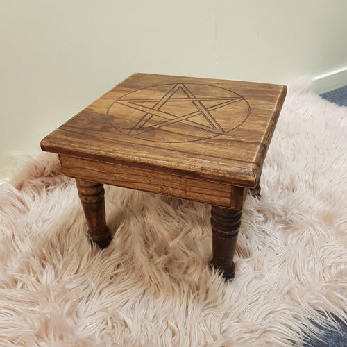 Pentacle Light Mango Wood Altar Table  (approx. 30x30x23cm)