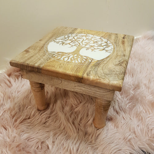 White Tree of Life Wood Altar Table  (approx. 30x30x23cm)