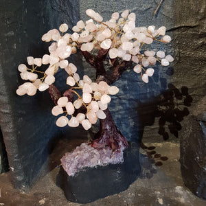 Rose Quartz Tree on Amethyst Cluster Base