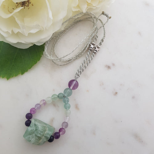 Fluorite Wrapped Pendant (hand crafted in Aotearoa New Zealand)