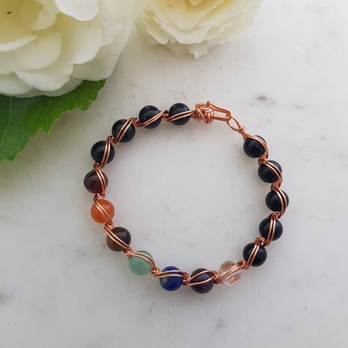 Chakra Copper Wrapped Bracelet Hand Crafted in Aotearoa New Zealand (assorted)