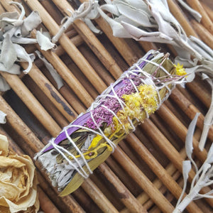 White Sage with Calendula Flowers Cleansing & Blessing Stick / Bundle