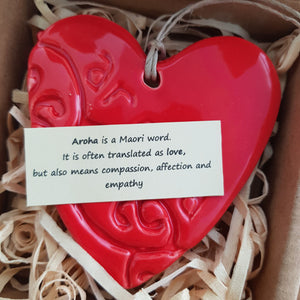 Aroha Heart in Box. (assorted colours approx. 8 x 8cm)
