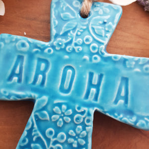 Aroha Turquoise Ceramic Hanging Cross