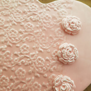 Pink Embossed Ceramic Heart With Roses