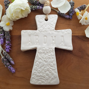 White Aroha Cross Ceramic